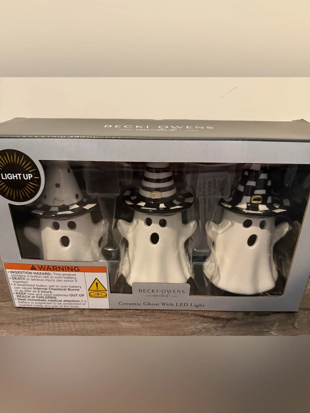 Super Cute Becki Owens Light-up Ceramic Ghosts- Set of 3- NWT